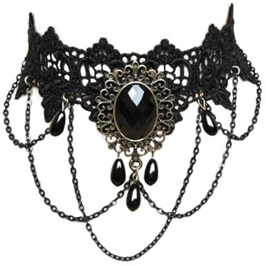 Gothic Schmuck Damen,Halsband Damen Schmuck,Schwarze Spitze Gothic Accessoires Steampunk Halskette,Mädchen Vampir Kette Frauen,Spitze Choker Kostüm Zubehör,für Halloween Cosplay Party Vintage Kostüme