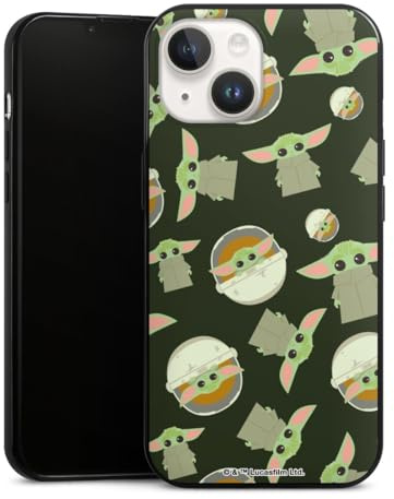 Slim Case extra dünn kompatibel mit Apple iPhone 14 Silikon Handyhülle schwarz Hülle Star Wars Muster Baby Yoda Offizielles Lizenzprodukt