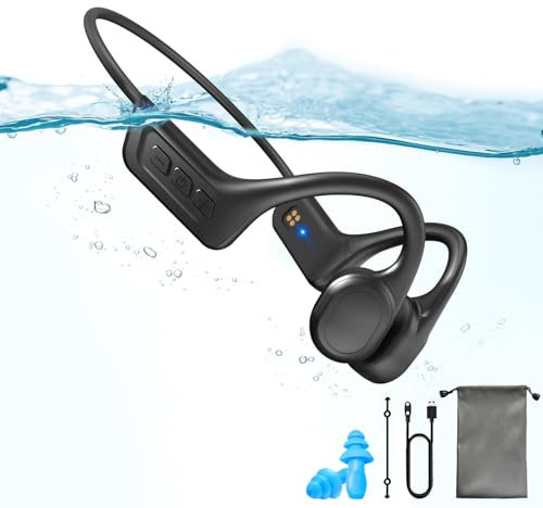 Cuffie Conduzione Ossea Nuoto Impermeabilità IPX8,Auricolari Wireless Bluetooth 5.3 con microfono Lettore MP3 Built-in 32G Memoria per Surf Running Jogging Biciclismo (Black)