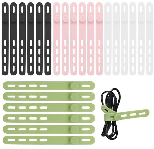 24Pcs Silicone Cable Ties Cord Organizer Wrap - Reusable Washable Wire Ties Management with Lock Buckle, Adjustable Fastening Cable Strap Tie, Multi-purpose High Elastic Cord Organizer(4 Colors)