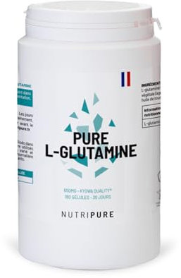 Nutripure | L-Glutamine Kyowa® Végétale 100% Pure | Complément Alimentaire L-Glutamine en Gélules | Acide Aminé | Musculation & Fitness | 180 Gélules | Cure 1 Mois| Made in France