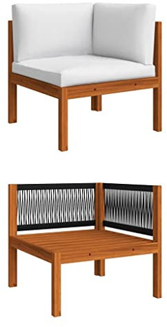 Garten-Ecksofa mit Auflagen Massivholz Akazie,Gartensofa Eckteil aus massivem Akazienholz mit Seildesign und bequemen Kissen für Garten, Terrasse und Innenhof Gartensitzmöbel