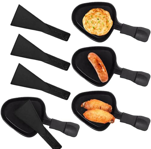 Set of 4 Raclette Pans Non-Stick Coating Grill Pans Raclette Pans Replacement Non-Stick Coating Raclette Pans Multifunctional Cheese Pans with Spatula for Kitchen Restaurant