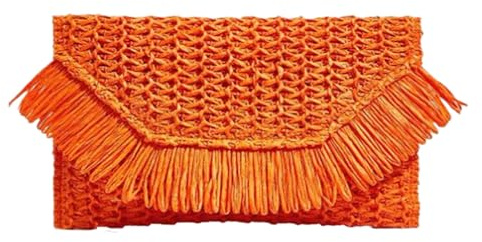 RomanticDesign Women Straw Woven Clutch Lightweight Summer Vacation Beach Bag Tassel Purse for Travel, Orange