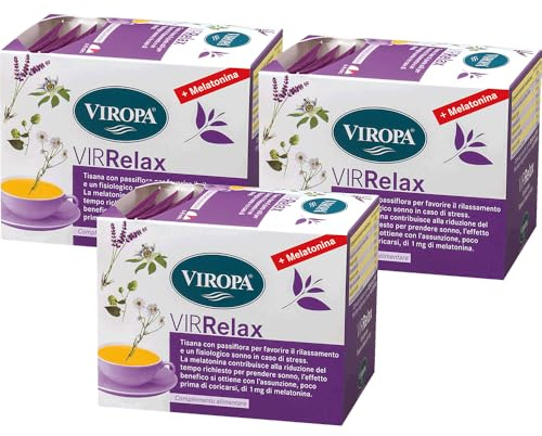 VIROPA VirRelax, 3 Confezioni - Tisana Biologica Rilassante con Melatonina - 15 Filtri Senza Punti Metallici