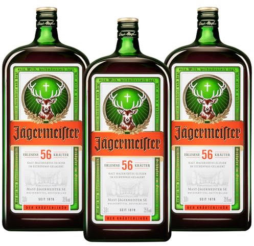 Jägermeister – 3 x 3l Premium Kräuterlikör 35% Vol. - Integrierte Ausschankhilfe für den perfekten Shot – 56 erlesene Kräuter – Im Eichenfass gelagert – Das Original aus Wolfenbüttel
