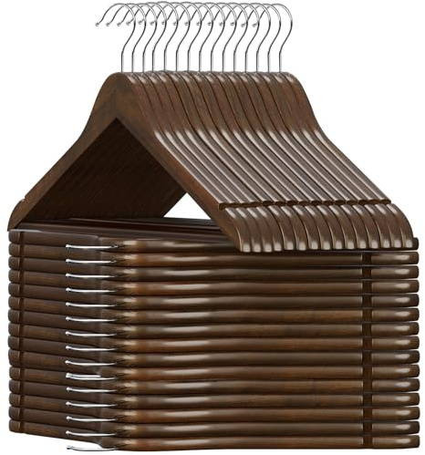 ABHENG Set de 30 Perchas de Madera para Ropa, Gancho Giratorio 360°, con entalladuras Antideslizantes, para Chaquetas, Camisas, Vestidos, 44.5 x 21.5 x 0.85 cm, Nogal Oscuro AWY0530H