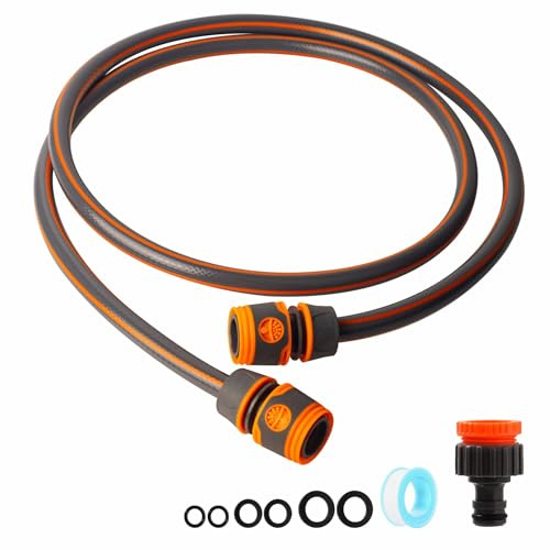 YIYAYOO Short Hose Pipe 2m Garden Hose Connection Set for Extension Reel Cart to Tap, Small Hose Pipe and Connector, Short Garden Hose with Connectors Tap Adapter, Small Hosepipe 2m