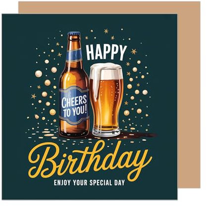 Edition Seidel Premium quadratische Geburtstagskarte mit Umschlag. Glückwunschkarte zum Geburtstag Happy Birthday Karte mit englischem Text Mann Frau Bier (GQ443 SW025)