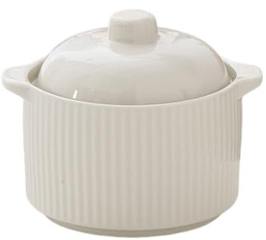 Bol de cuisson en céramique, cocottes rondes résistantes aux hautes températures avec couvercle, bol à pudding et à dessert, marmites en terre cuite, bol à soupe for soupes, nouilles et salades(White)