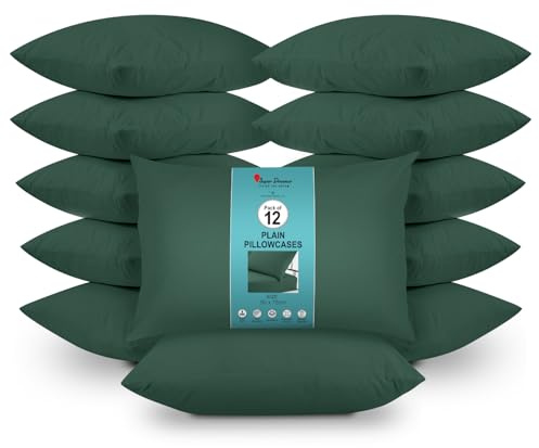 GC GAVENO CAVAILIA 12 Pairs Microfiber Pillowcases - Plain Dyed Housewife Style - Soft, Breathable & Durable - Fade, Wrinkle & Shrink Resistant - Machine Washable - Standard Size (75x50 cm) Dark Green
