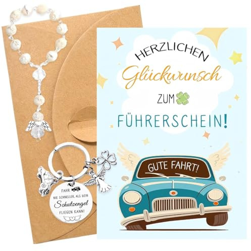 UZYXC 4-in-1 Auto Rosenkranz Spiegel Anhänger Geschenk, Guardian Angel Glücksbringer für Auto Innendekoration, Perfectes Geschenk für Führerschein Bestanden für Männer und Frauen