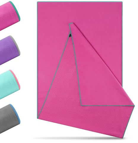 Novent Yoga Handtuch rutschfest 185x65cm | Mikrofaser Yogatuch mit Antirutsch-Noppen | Hygienische Yogamatten-Auflage für Hot Yoga, Studio & Fitness | Waschbar, Saugstark (Rosenrot)
