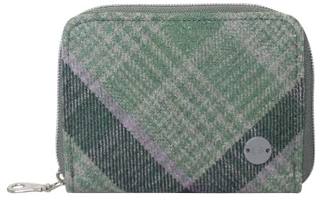 Earth Squared Diagonal Tweed Purse – Ladies Zip Around Wallet with Card Slots, Note & Coin Sections – Country Style Wool Blend – 14 × 10 × 2 cm (Green)