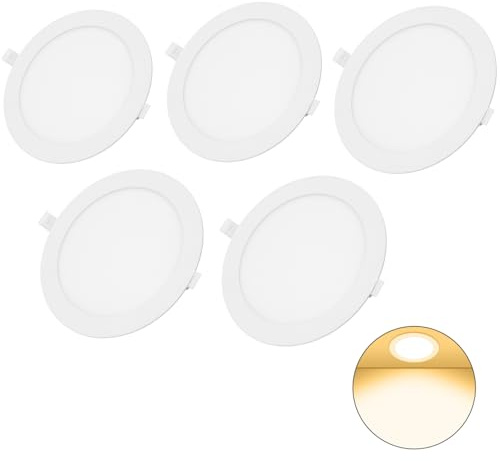 papasbox 5 Stück Deckenlampe LED Deckenleuchte Flach Rund 6W 3000K Warmweiß Decke 540LM | Super Hell Ultradünn Wohnzimmer Panel Lampe für Küche Schlafzimmer Flur Keller 12cm LED Einbauleuchten