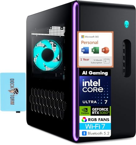 Alienware Aurora AI Gaming Desktop PC (Intel Ultra 7 265F, GeForce RTX 5060 Ti 8GB GDDR7, 32GB DDR5, 8TB PCIe SSD, Win 11 Pro) w/MS 365 Personal, DKZ USB Port Expander