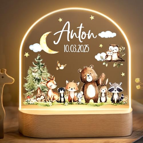 Little Deco Personalisiertes Nachtlicht für Babys -Waldtiere | Nachtlampe mit Namen - Geschenk zur Geburt Junge - Personalisiertes Babygeschenk Geschenk zur Taufe - Kinderzimmer Deko