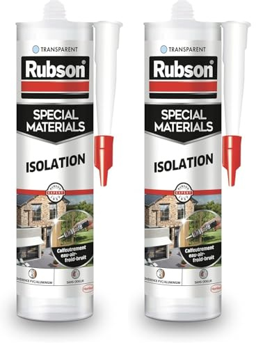 Rubson | Mastic Special Materials Isolation Transparent (cartouche de 280 ml) – Joint silicone pour isolation thermique et isolation phonique – Calfeutrement eau-air-froid-bruit (Lot de 2)