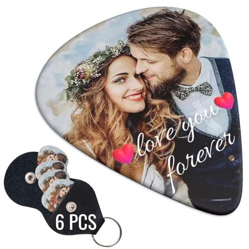 OMNRELM 6 Stück personalisierte Plektren mit Foto & Text | Individuelle Gitarrenplektren für E-Gitarre, Akustikgitarre, Bass und Ukulele – Geschenk für Gitarristen & Musikliebhaber