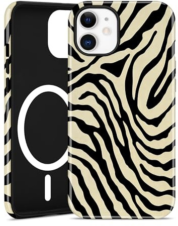 Jusy Magnetische Zebra-Print Hülle für iPhone 12/12 Pro, Beige | Aesthetic Zebra-Print Muster Handyhülle, Kompatibel mit MagSafe, Zweischichtige Stoßdämpfend