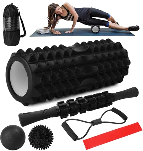 JOTOL Rouleau de Massage,7 en 1 Foam Roller Kit,Rouleau de Massage Musculaire,Bâton de Rouleau de Massage,Boule de Fascia,Tendeur,Bandes de Résistance pour Massage Profond des Tissus Musculaires
