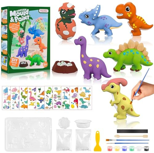 Tuxvealu Dinosaurier Spielzeug Malset, 3D-Malspielzeug, 7 Muster Bastelse, Manuelle Aktivitäten, Basteln, Kinder mit Gipsform, Geschenk für Mädchen zum Geburtstag