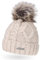 Neverless gefütterte Damen Strickmütze mit Fell-Bommel und Fleece-Futter, Kunstfell, Winter-Mütze, Bommelmütze, hell-beige Unisize