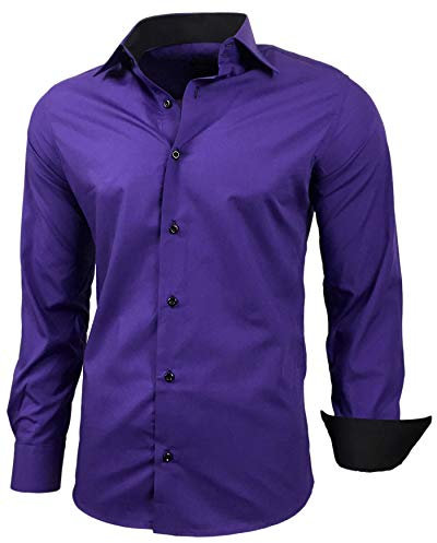 Baxboy R-44 Chemise à manches longues pour homme Coupe ajustée Repassage facile Pour costume et occasions professionnelles, mariage, loisirs - Violet - XL