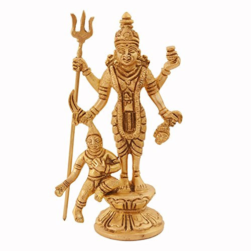 Purpledip Maa Kali Brass Statue: Hindu Religious Goddess Devi Idol, Indian Deity Handmade Sculpture (11034)