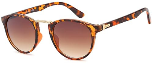 styleBREAKER Damen Panto Sonnenbrille mit runden ovalen Gläsern, Nasensteg aus Metall, Vollrand Kunststoff Gestell 09020084, Farbe:Gestell Demi Braun-Gold/Glas Braun Verlauf