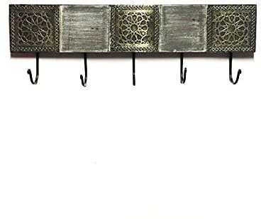 Vintage Garderobe Kleiderhaken Amolika Groß 50cm groß 5er Haken | Hakenleiste Wandhaken für die Wand oder Tür | Kleiderhakenleiste Garderobenhaken aus Metall | handtuchhaken im Bad oder Küche