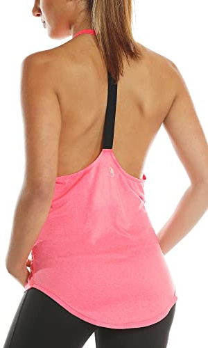 icyzone Damen Sport Top T-Rücken Fitness Gym Oberteil Leichtes Yoga Tanktop | Leichtes Material, Atmungsaktives, schnell trocknendes Top mit T-Back-Design und abgerundetem Saum. Für Running Training Gym