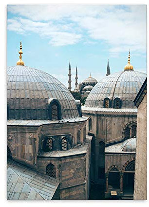 Hochwertiger Leinwanddruck mit Blaue Moschee in Istanbul Türkei als Motiv A4 21 x 30 cm (ohne Rahmen) - Frankreich Kunstdruck moderne Poster Print Leinwandbild Wandbild Leinwand Plakat Deko Bild DINA4