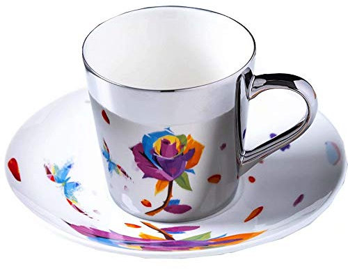 FBSHOP(TM) tazas de espejo | Creatividad hecha a mano taza de espejo con diseño único | Regalo romántico para tu mejor amor | Sombras espejo tazas 8 oz Rosa colorida.