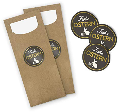 itenga 24x Bestecktaschen Frohe Ostern hochwertig und edel mit schwarz Gold Osterhase Pochetten inkl. Serviette und Sticker Aufkleber Tischdeko Einweggeschirr