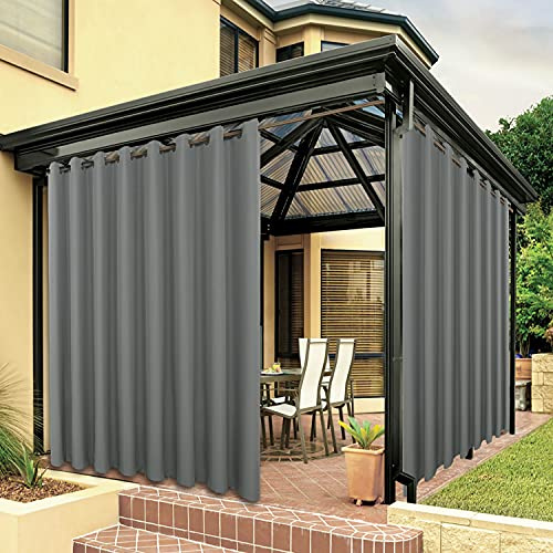 BONZER Breite wasserdichte Outdoor-Vorhänge für Terrasse, schwer, Privatsphäre, Sonnenlicht blockierend, Ösen, Außenvorhänge für Veranda, Pergola, Pavillon, 1 Stück, 275 x 308 cm, Grau