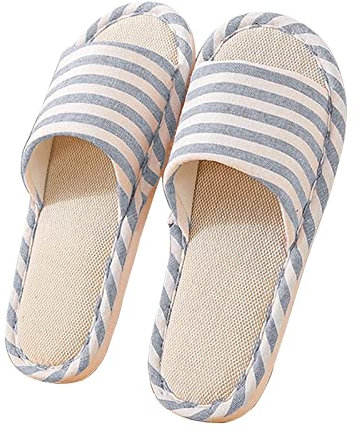 Oniphia Zapatillas de Lino de Algodón Zapatillas Interior Antideslizantes Rayas Unisex Interior Sandalias Casual Zapatillas de Punta de Puertas Abiertas Zapatos de Casa (azul claro, UE39-40)
