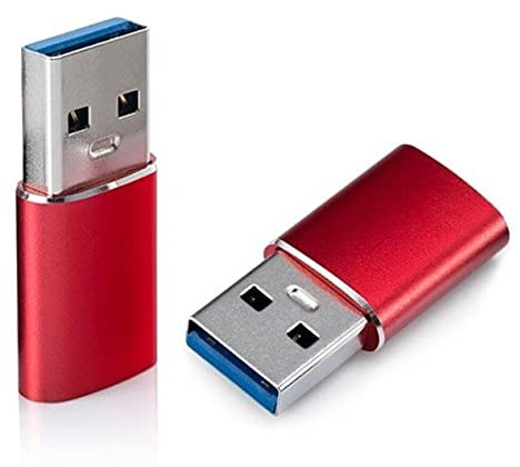 PENCILUPNOSE© PACK OF 2 USB C TYPE C FEMALE TO USB MALE ADAPTER for SAMSUNG LAPTOP PC MOBILE etc.(NOT MEGASAFE or IPADS) (RED)