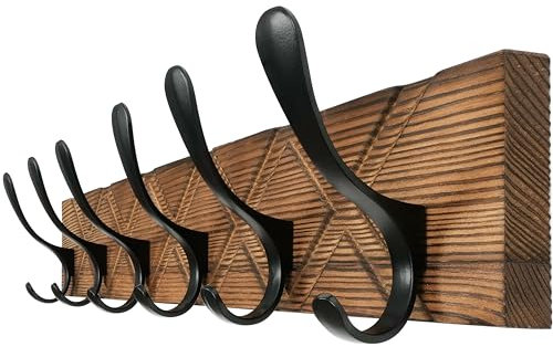 SKOLOO Coat Rack Wall Mount - Antique Wooden Carved- X Cross Coat Hook, Wall Coat Hanger with 6 Hooks for Hanging Coats, Hats, Clothing, Scarfs, Brown & Black
