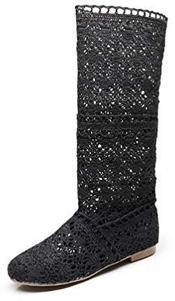 ORANDESIGNE Donna Ricamo Stivali Estive Affascinante Traspirante Stivali Elegante Sandali Nero 38 EU