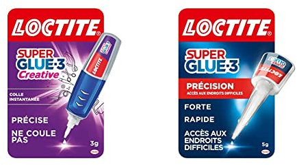 Loctite Super Glue-3 Creative, colle instantanée sous forme de stylo pour applications précises, colle universelle de 3 g & Super Glue-3 Précision, colle forte pour réparations précises, flacon 5 g
