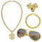Togetherkings 4 Stück Dollar Kette set,Goldene Dollar Kette,Hip Hop Armband,Dollar Ring,Retro Sonnenbrillen,Fasching & Karneval für 70er,80er,90er Jahre Accessoires,Retro-Abschlussballparty