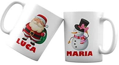 Coppia Tazze Natale Personalizzabili - Nome - Pupazzo Neve - Babbo Natale - Christmas - Coppie - Fidanzati - Innamorati - Tazza Natalizia - Regalo