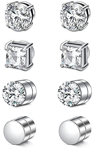 Crdifu Magnetischer Ohrstecker Kein Piercing Magnet Ohrringe Fakes für Herren Mann Damen Edelstahl Silber Schwarz
