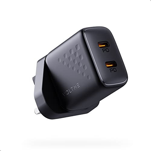 VOLTME Double USBC Charger, 35W USB-C Plug Type C GaN III PD3.0 & PPS Fast USBC Charger for iphone 15/14 Pro, Galaxy, iPad Pro, Pixel, Black