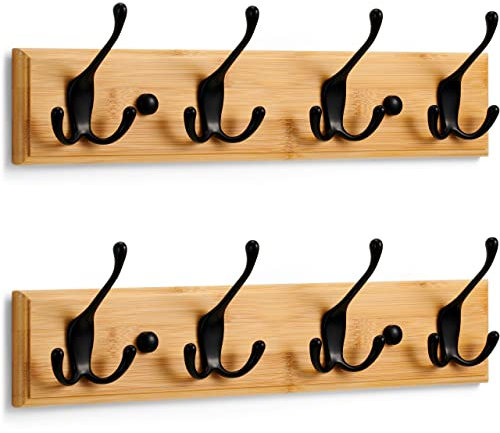 LARHN Garderobenhaken Holz (2 Stück) - Garderobenleiste Holz mit 4 Haken in Schwarz - 42 cm - Kleiderhaken Wand - Wandgarderobe für Flure, Garderoben, Schlafzimmer und Badezimmer