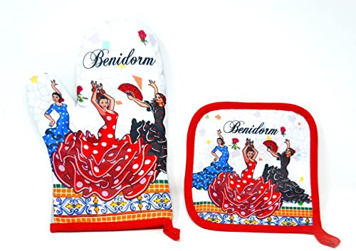 Benidorm. Manoplas. manopla de Horno y agarradera. Guante de Cocina. Guante para el Horno. Bailarinas de Flamenco español Tradicional. batacha