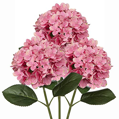 Oairse 3 Stück Künstliche Hortensienblüten 3D-Druck Real Touch Künstliche Blumen wie echte Hortensien für Hochzeit, Zuhause, Hotel, Party, Blumenarrangement, Blumen Durchmesser 19 cm