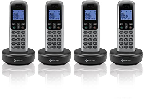 Motorola Voice T604 Cordless Phone System w/4 Digital Handsets, Speakerphone, and Call Block - Dark Grey