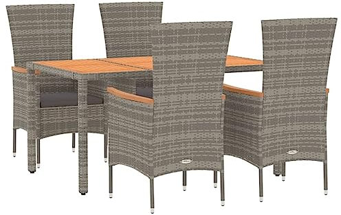 vidaXL Garten Essgruppe 5-TLG., Gartenmöbel Set mit Kissen, Gartengarnitur Tisch 4 Stühle, Sitzgruppe Gartenset Modulares Design, Grau Poly Rattan